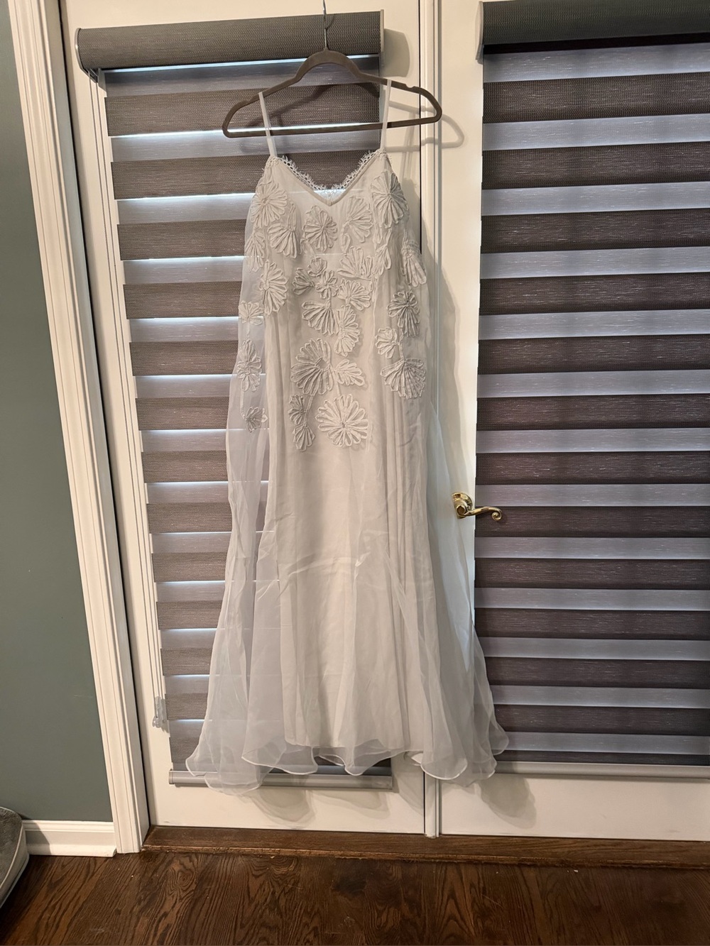 Anthropologie faint light blue Floral Applique Spaghetti Strap Dress.  Bnwt
